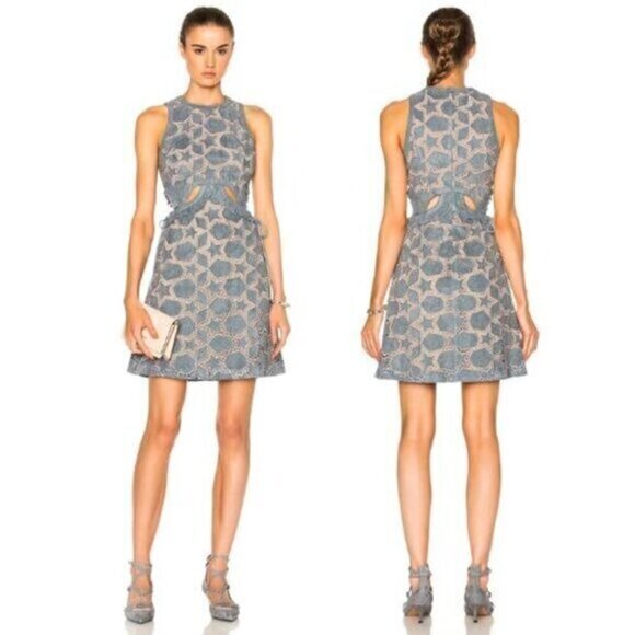 Self Portrait Cutwork Star Mini Dress Size 2 Blue A Line Designer - Picture 1 of 12